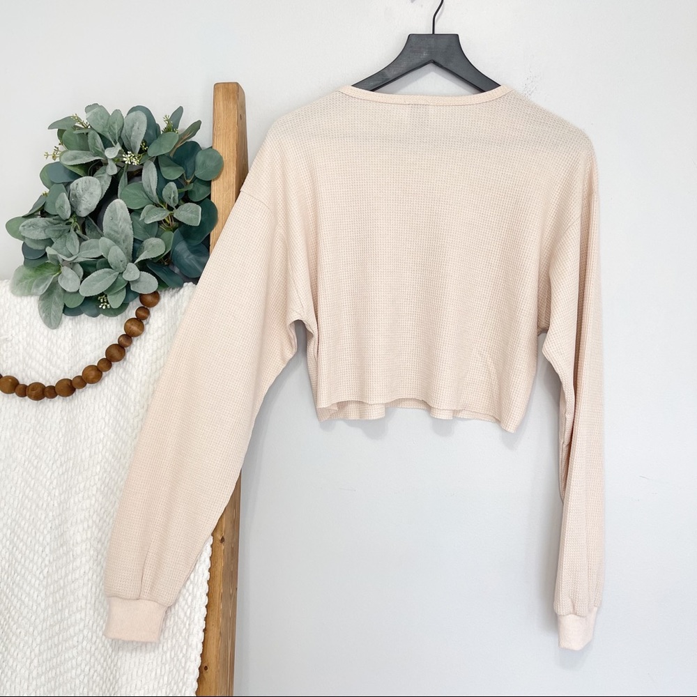 Princess Polly Mia Cropped Henley Sweatshirt Beige - Picture 8 of 10